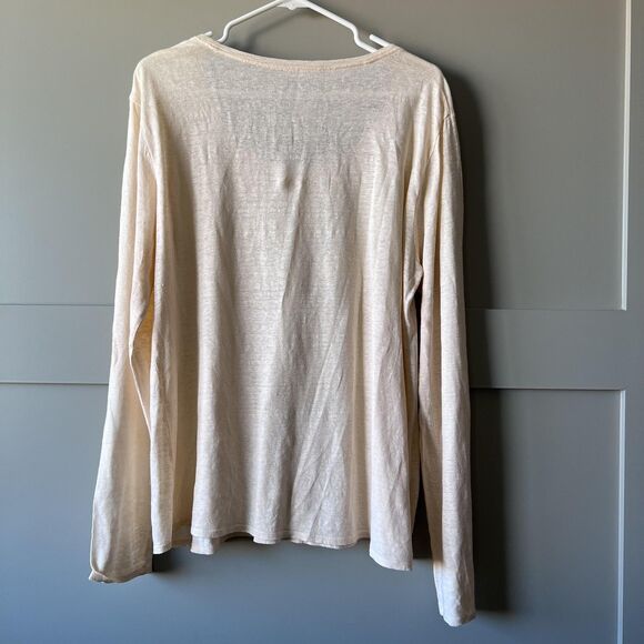 Eileen Fisher Shirt Womens Large Beige Organic Linen Long Sleeve Scoop Neck - Picture 2 of 12